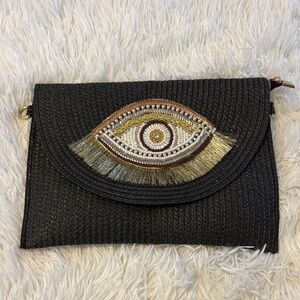 From Santorini Greece 🇬🇷 Black Woven Clutch with Eye Design